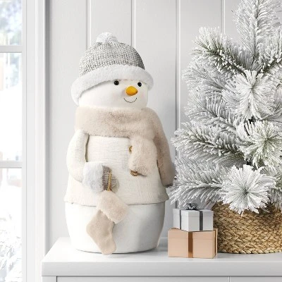 Fabric Snowman Figurine With Stocking - Wondershop™ White 3 Fabric Snowman Figurine With Stocking - Wondershop™ White