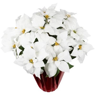 Northlight 26" White Artificial Christmas Poinsettia In Red Wrapped Base 5 Northlight 26" White Artificial Christmas Poinsettia In Red Wrapped Base - Image 3