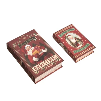 Transpac Wood 11.81 In. Multicolor Christmas Nesting Santa Book Boxes Set Of 2 2 Transpac Wood 11.81 In. Multicolor Christmas Nesting Santa Book Boxes Set Of 2