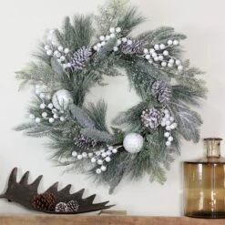 Northlight Frosted Mixed Pine And Pine Cone Artificial Christmas Wreath, 24-inch, Unlit -Northlight Store GUEST 69ae29b7 53ae 47e6 b3f2 942c4ad9c428