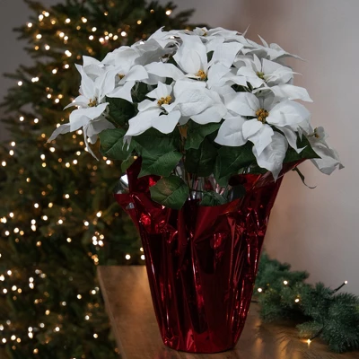 Northlight 26" White Artificial Christmas Poinsettia In Red Wrapped Base 3 Northlight 26" White Artificial Christmas Poinsettia In Red Wrapped Base