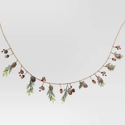 6' Battery Operated Lit Pinecone With Acorns And Berries Decorative Wall Garland Brown/Green - Wondershop™ 4 6' Battery Operated Lit Pinecone With Acorns And Berries Decorative Wall Garland Brown/Green - Wondershop™ - Image 2
