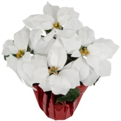 Northlight 14.5" White Artificial Christmas Poinsettia With Red Wrapped Base -Northlight Store GUEST b90db057 65d5 493c 9476 f2cded499663