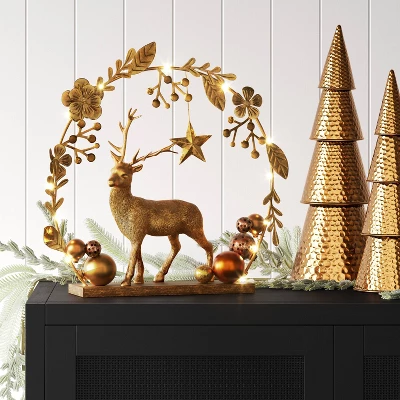 15" Battery Operated Lit Deer And Foliage Christmas Decorative Sculpture - Wondershop™ Gold 3 15" Battery Operated Lit Deer And Foliage Christmas Decorative Sculpture - Wondershop™ Gold